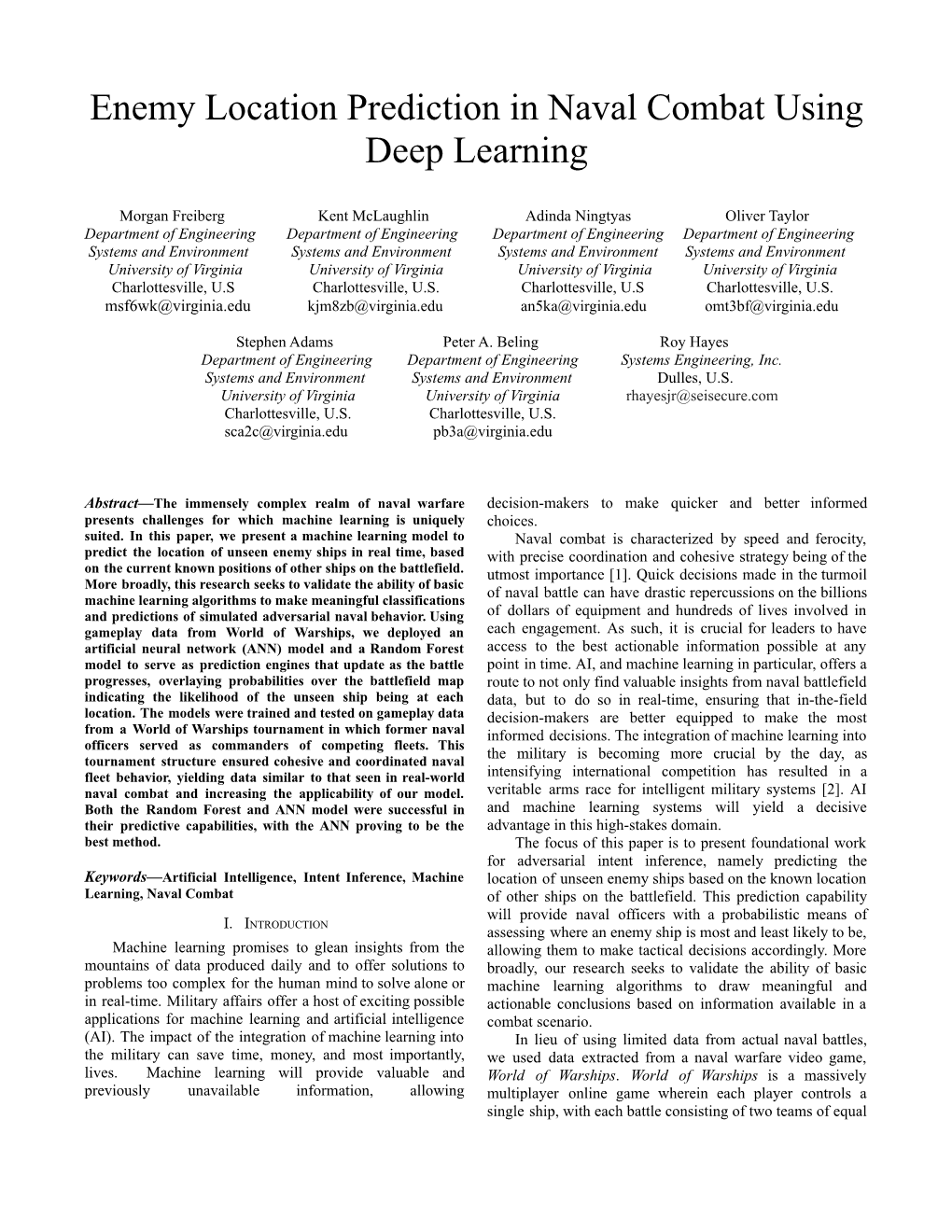 Enemy Location Prediction in Naval Combat Using Deep Learning