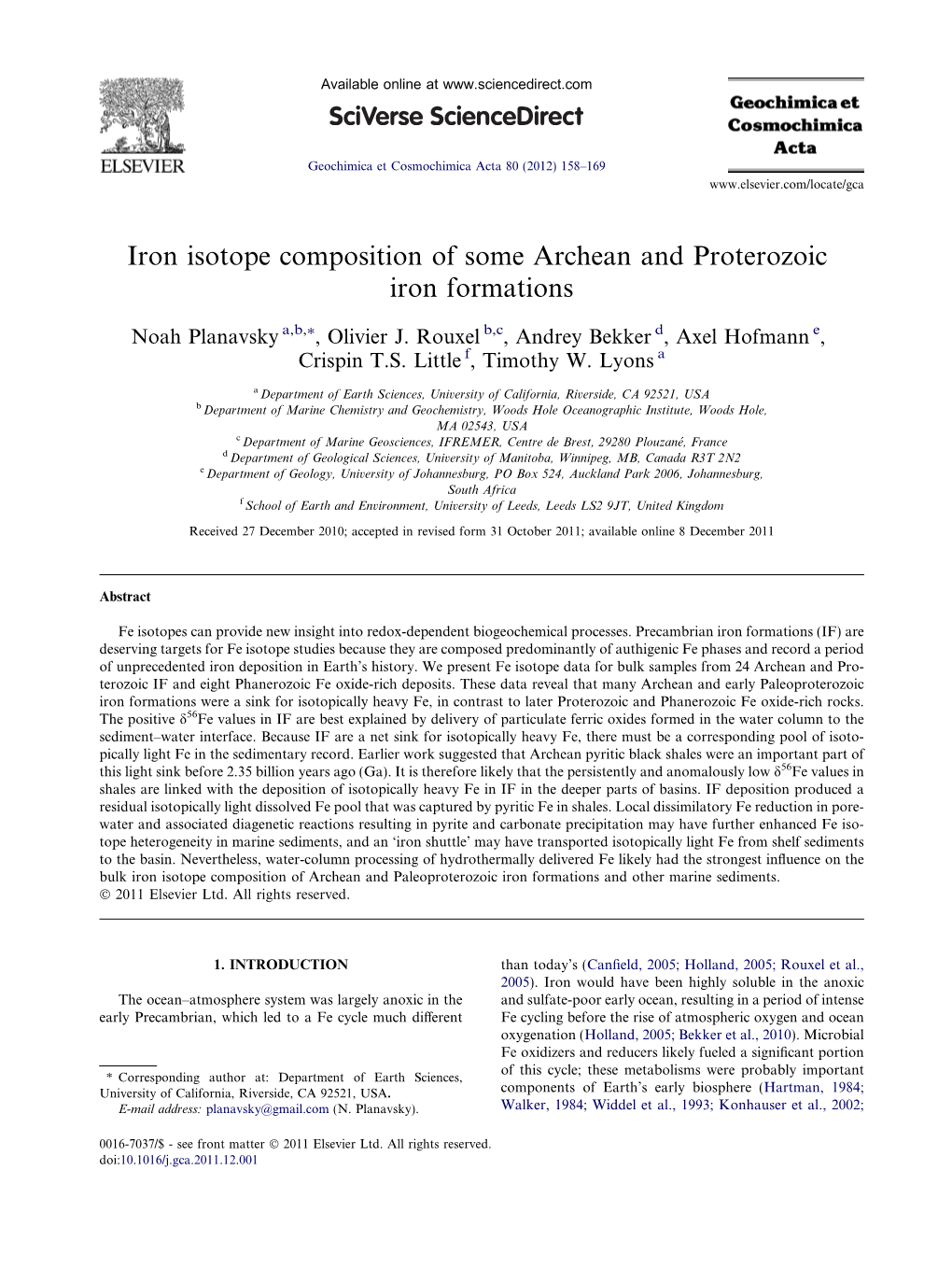 Iron Isotope Composition of Some Archean and Proterozoic Iron Formations