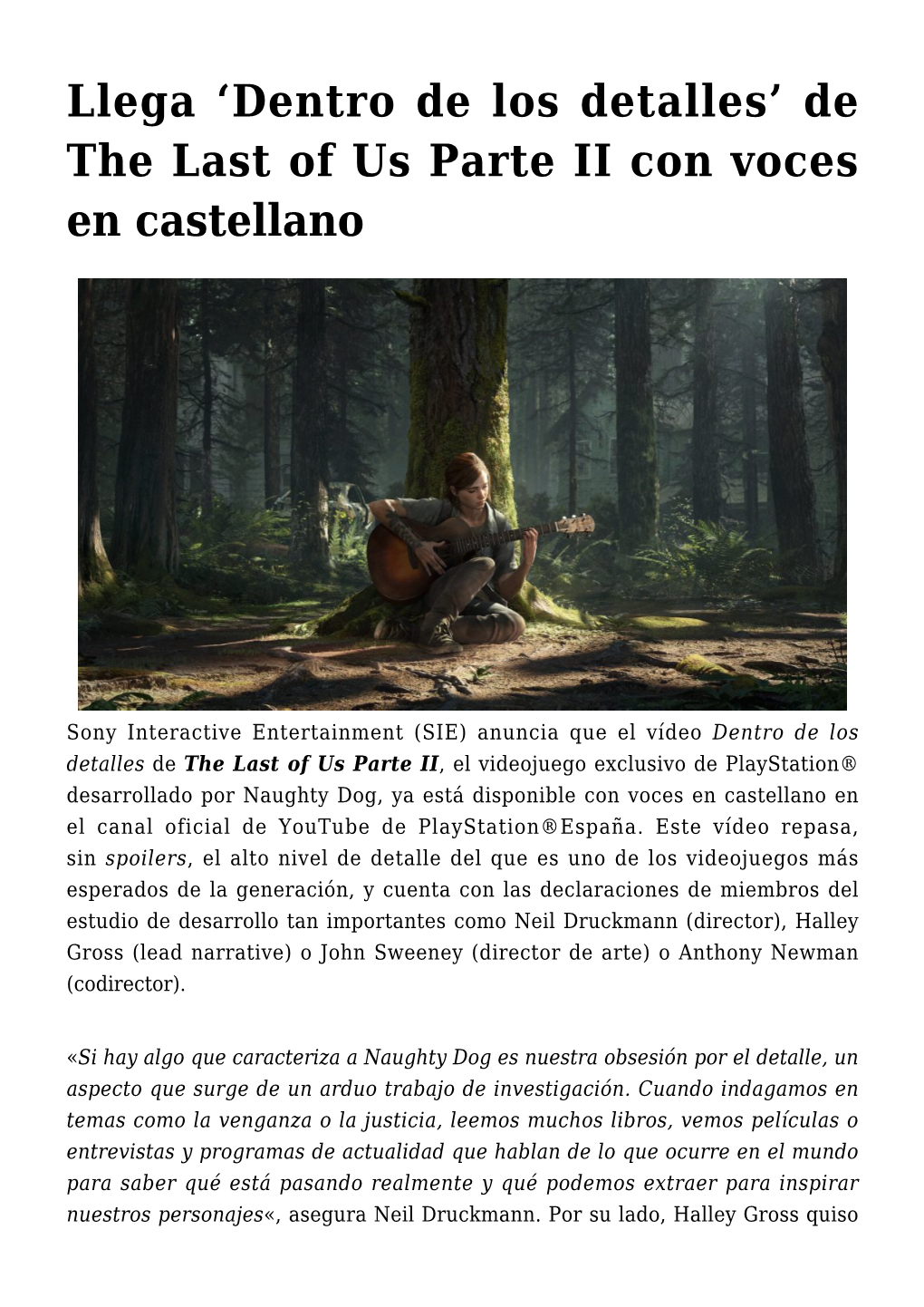 Llega &#8216;Dentro De Los Detalles&#8217; De the Last of Us Parte II
