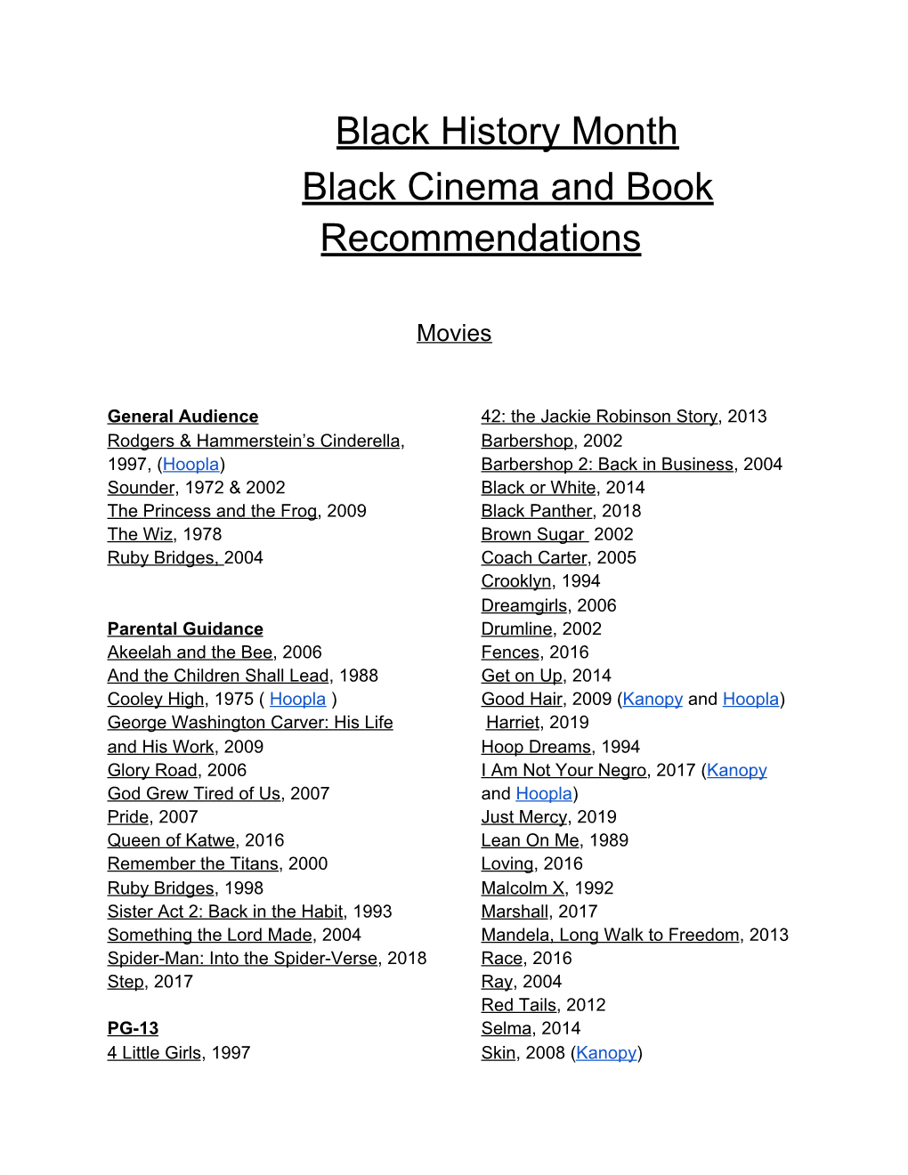 Black History Month Black Cinema and Book Recommendations