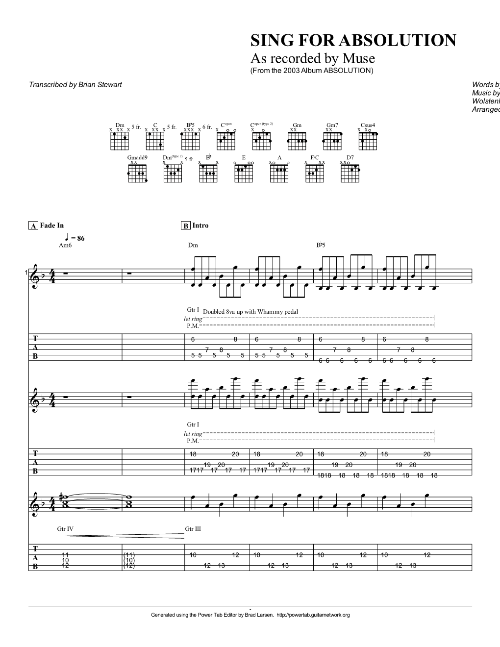 Sing for Absolution Guitar Tab