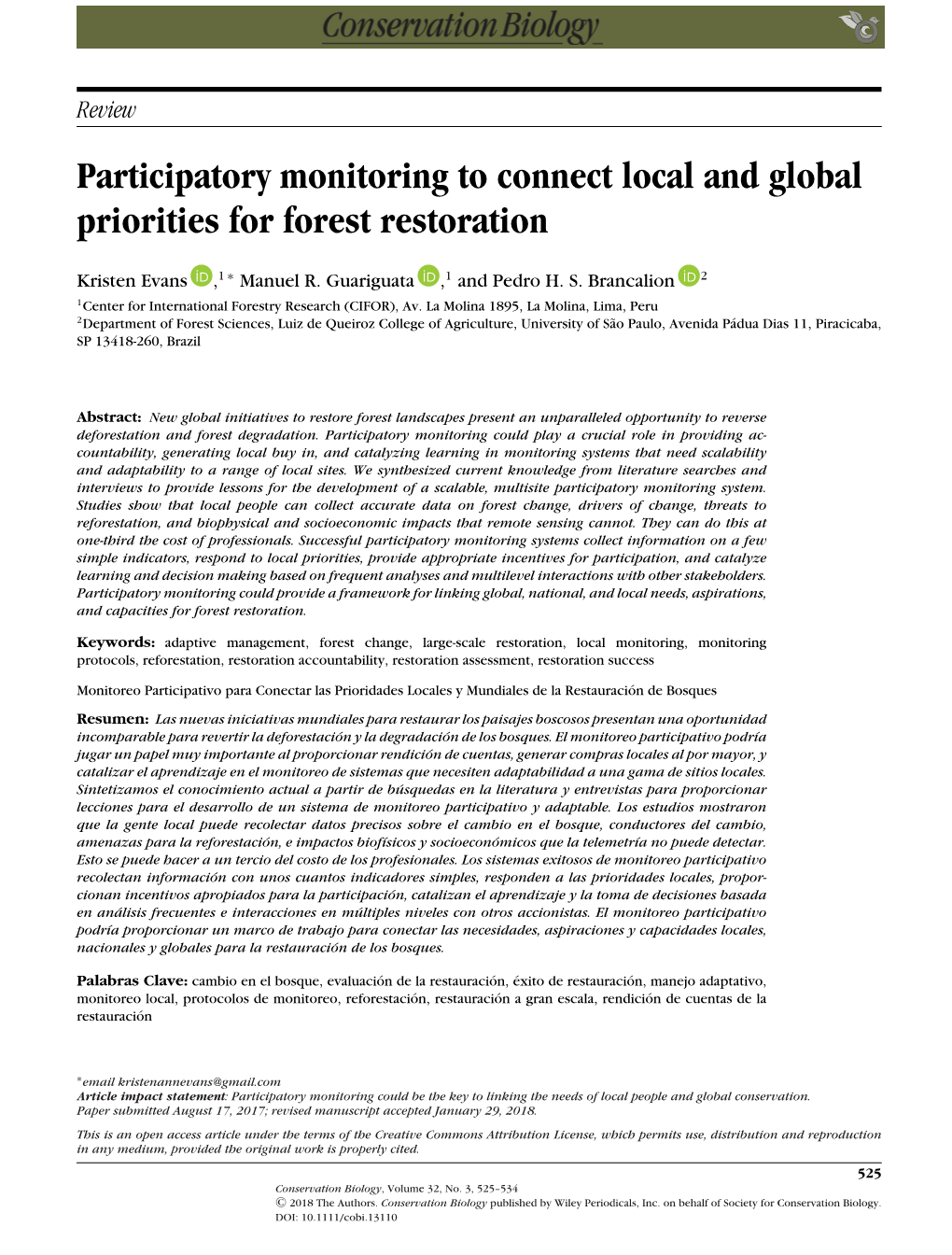 Participatory Monitoring to Connect Local and Global Priorities for Forest Restoration