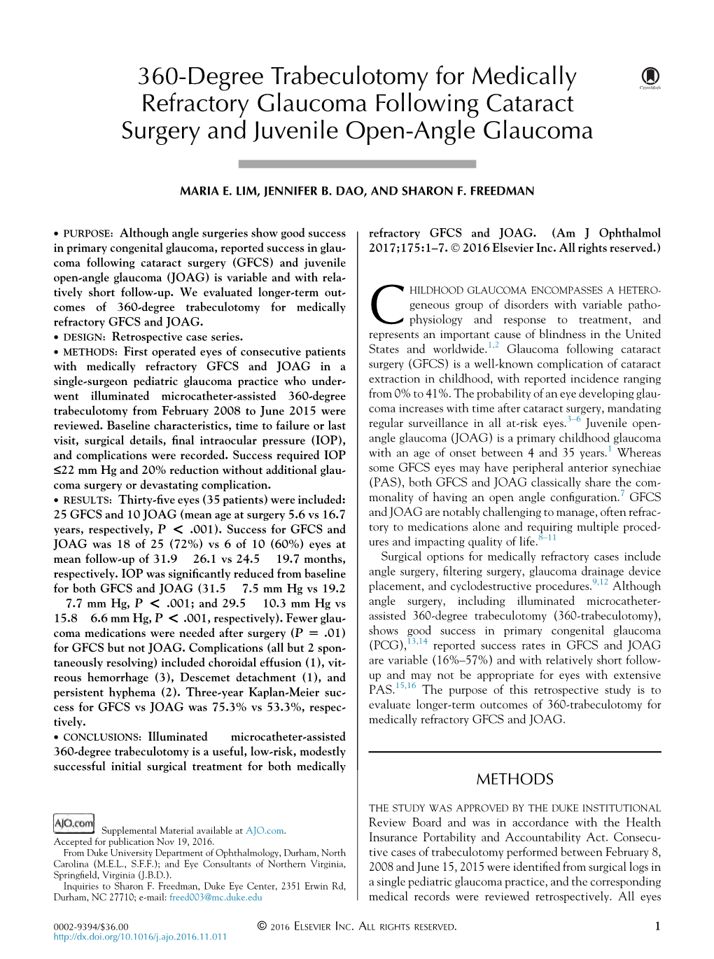 360-Degree Trabeculotomy for Medically Refractory Glaucoma Following Cataract Surgery and Juvenile Open-Angle Glaucoma