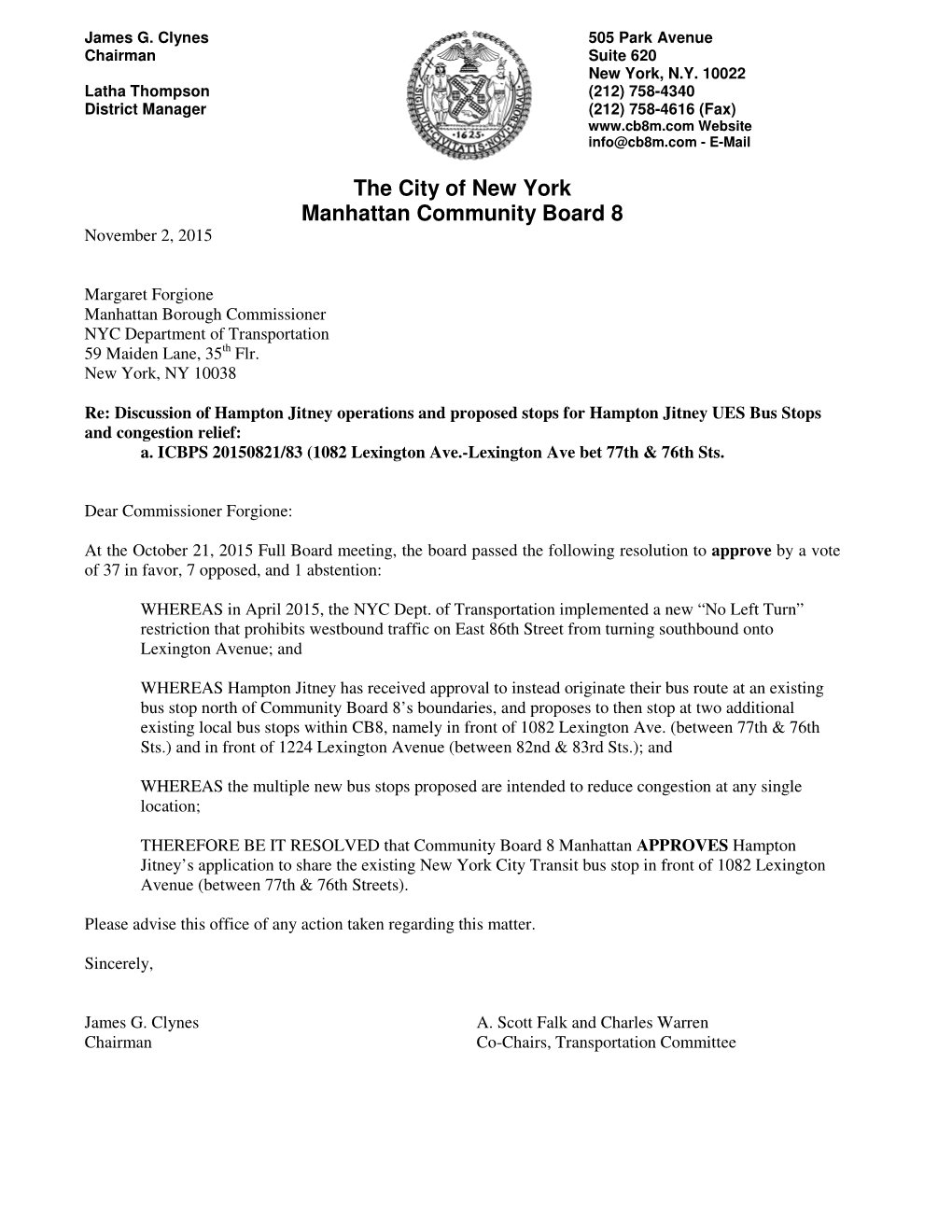 The City of New York Manhattan Community Board 8 November 2, 2015