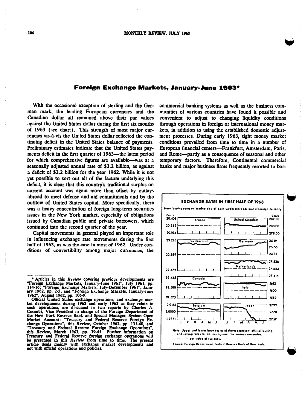 Foreign Exchange Markets, January-June 1963'