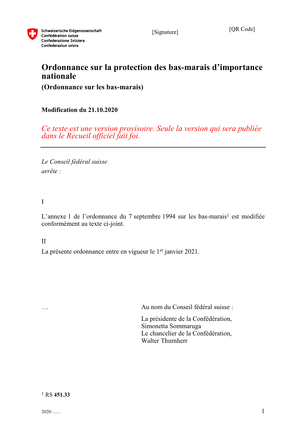 Ordonnance Sur La Protection Des Bas-Marais D'importance Nationale