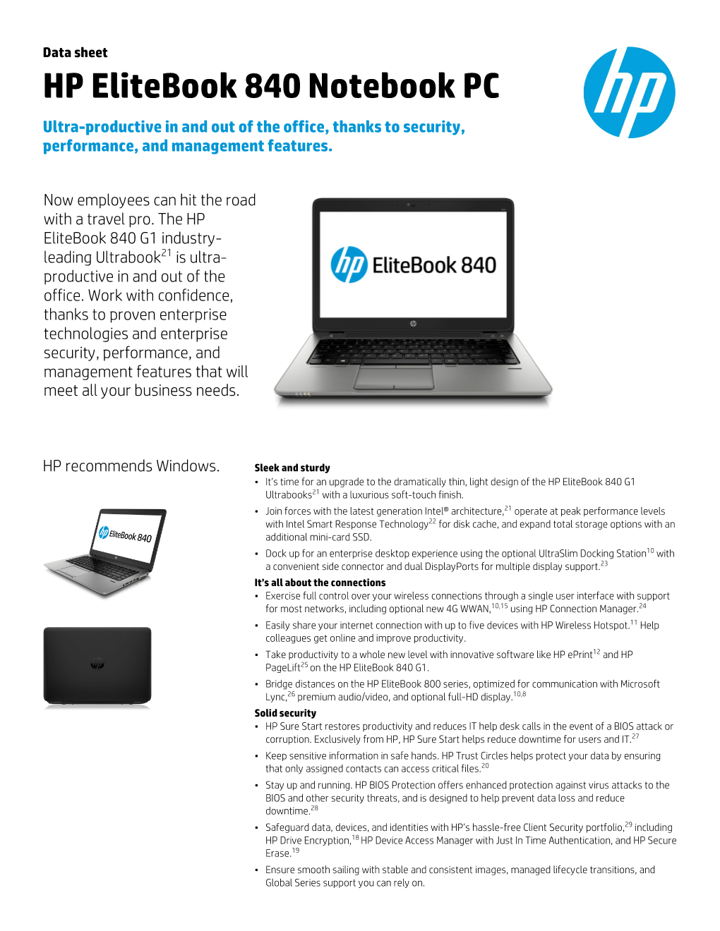 HP Elitebook 840 Notebook PC Ultra-Productive in and out of the Office, Thanks to Security, Performance, and Management Features