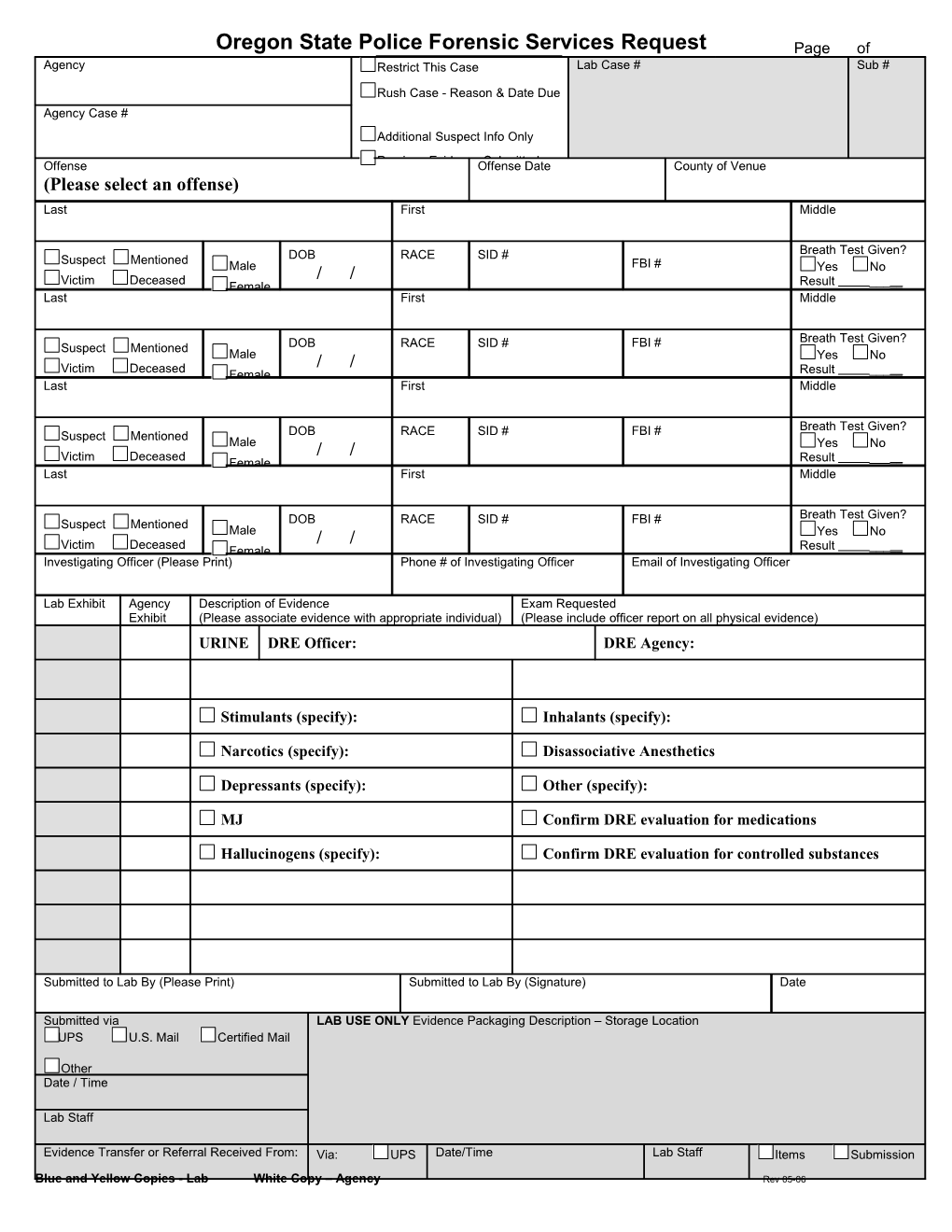 Oregon State Police Forensic Services Request