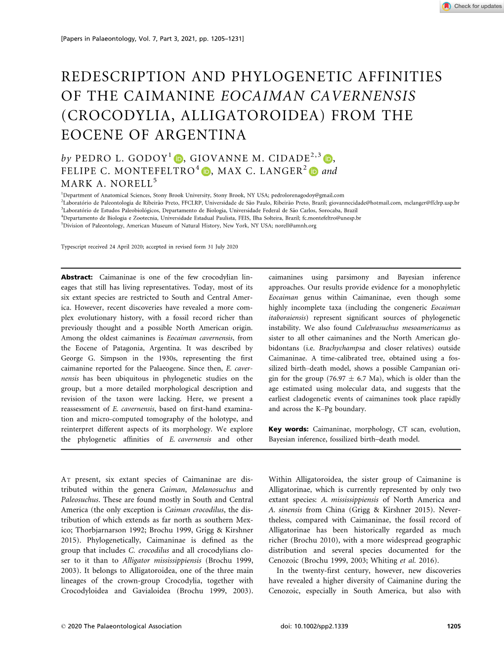 (CROCODYLIA, ALLIGATOROIDEA) from the EOCENE of ARGENTINA by PEDRO L