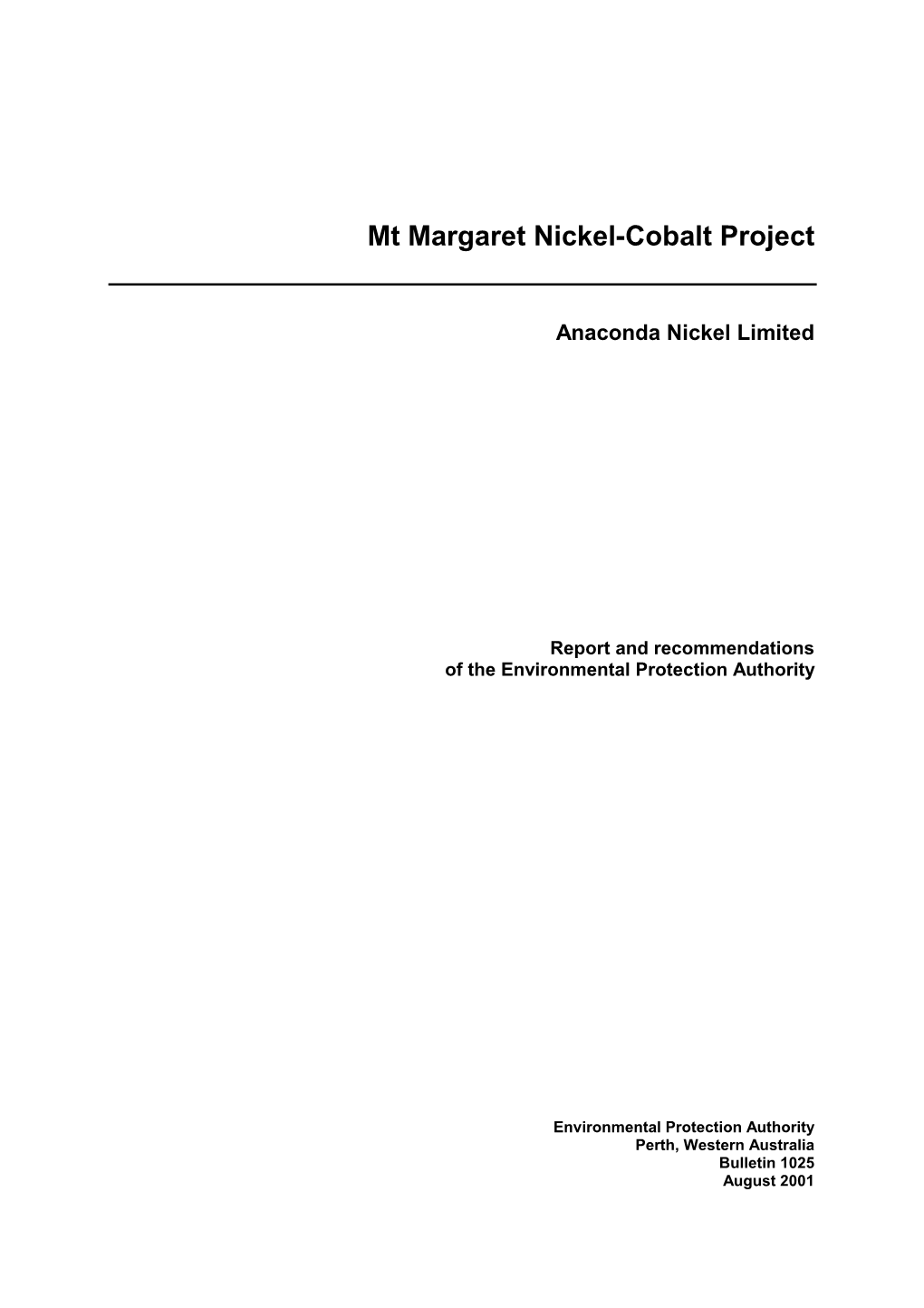 Mt Margaret Nickel-Cobalt Project