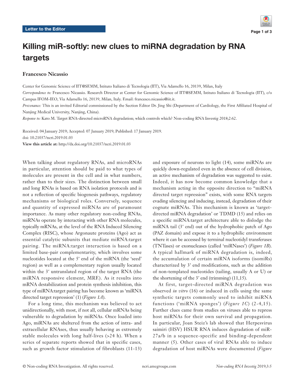 New Clues to Mirna Degradation by RNA Targets