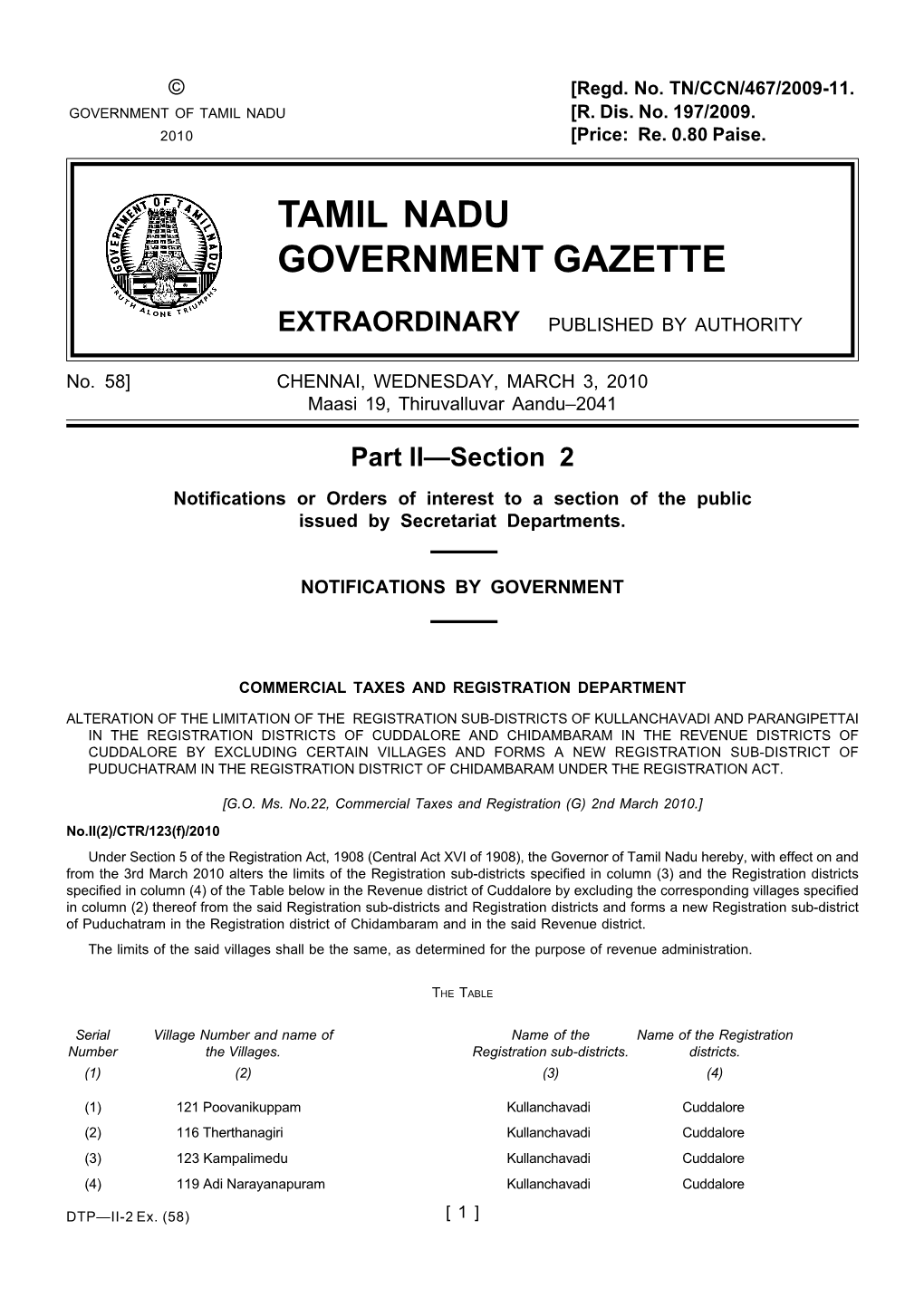 Tamil Nadu Government Gazette Extraordinary