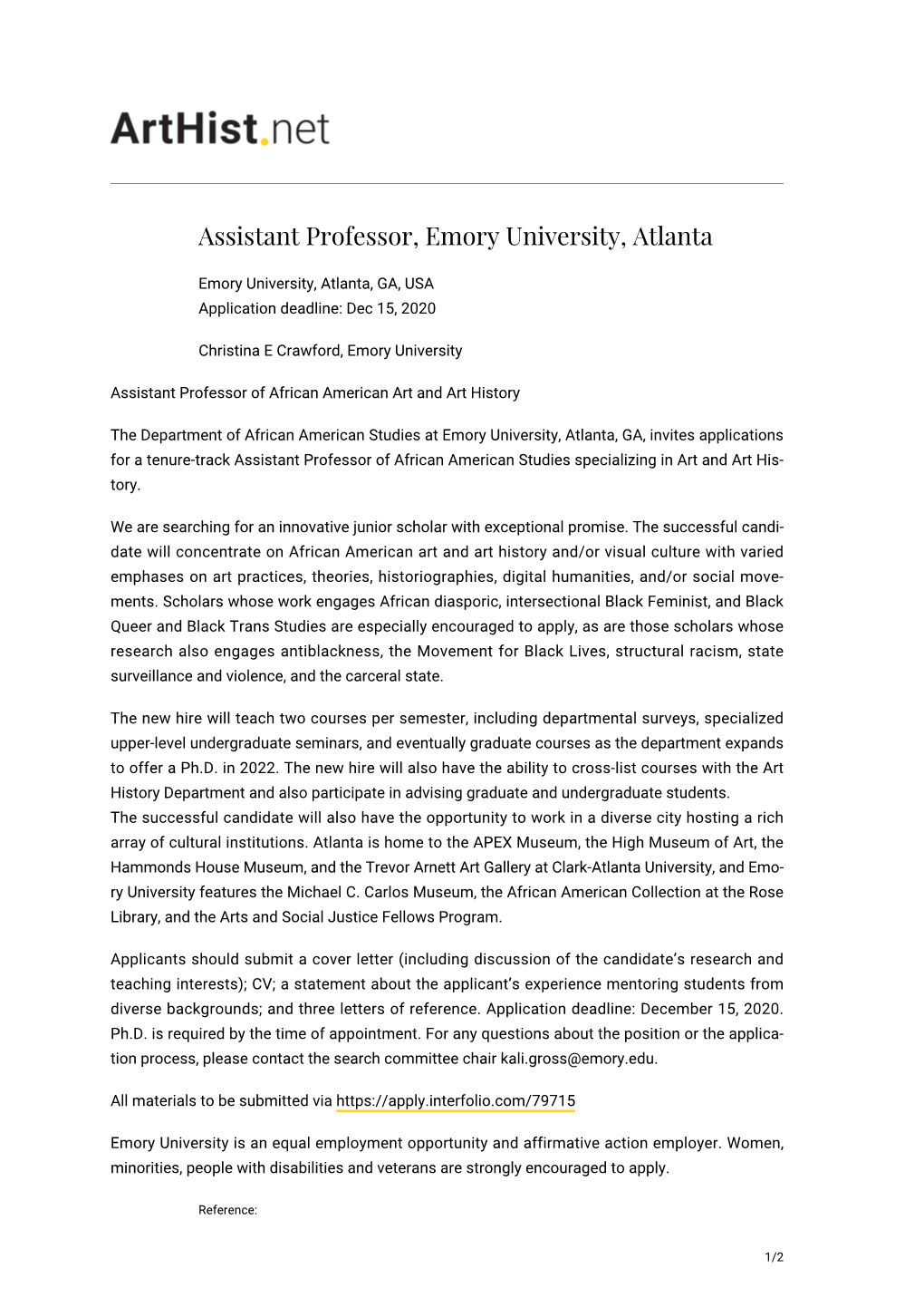 Assistant Professor, Emory University, Atlanta