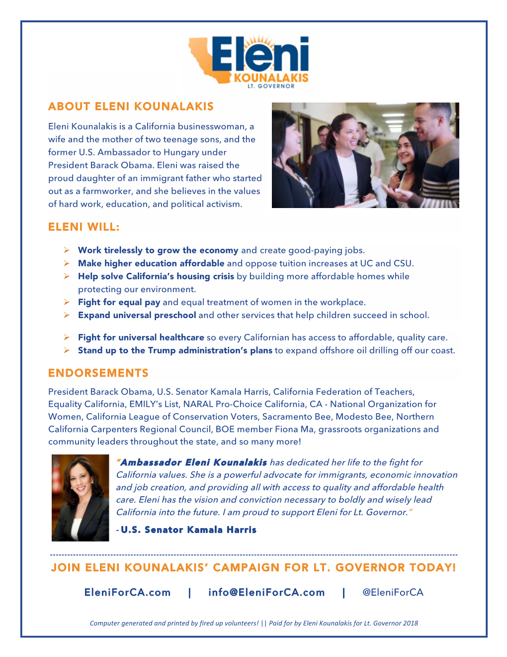 About Eleni Kounalakis Eleni Will: Endorsements Join