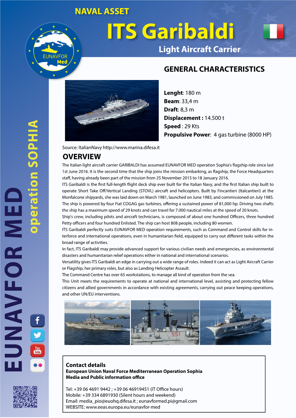 ITS Garibaldi Light Aircraft Carrier EUNAVFOR Med GENERAL CHARACTERISTICS