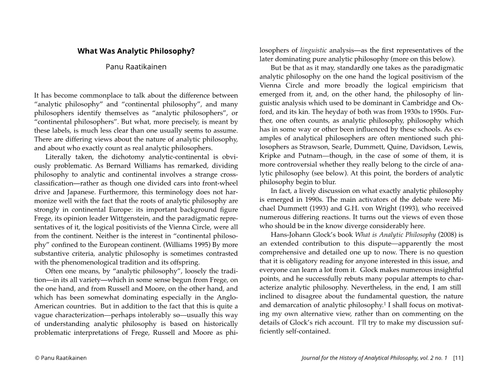 What Is Analytic Philosophy (2008) Is Phy” Conﬁned to the European Continent