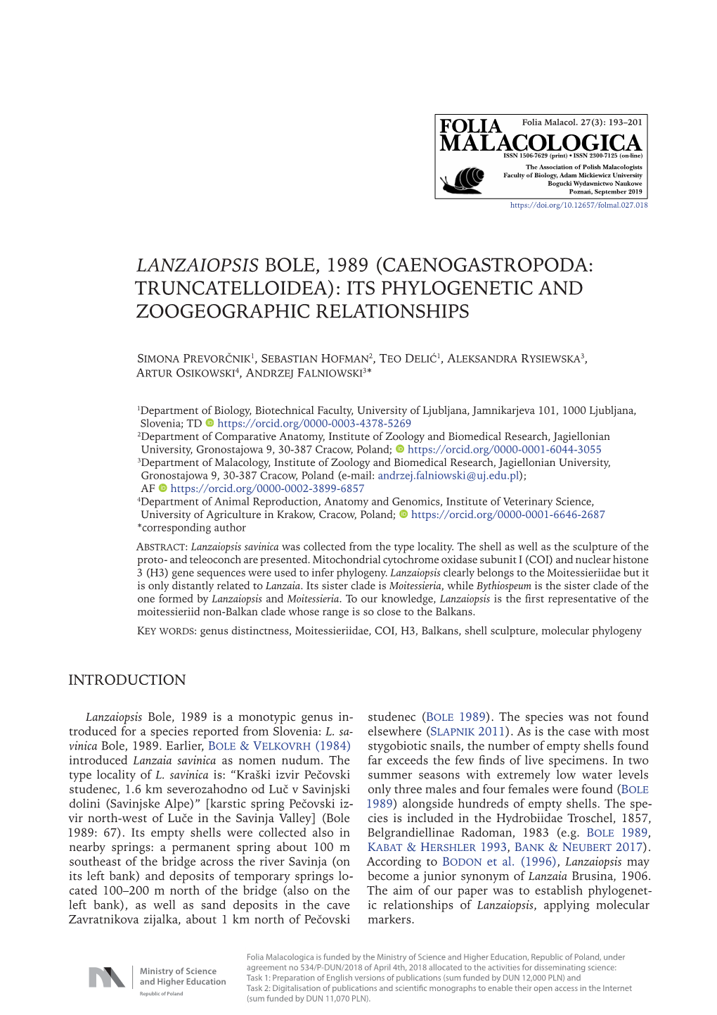 Caenogastropoda: Truncatelloidea): Its Phylogenetic and Zoogeographic Relationships