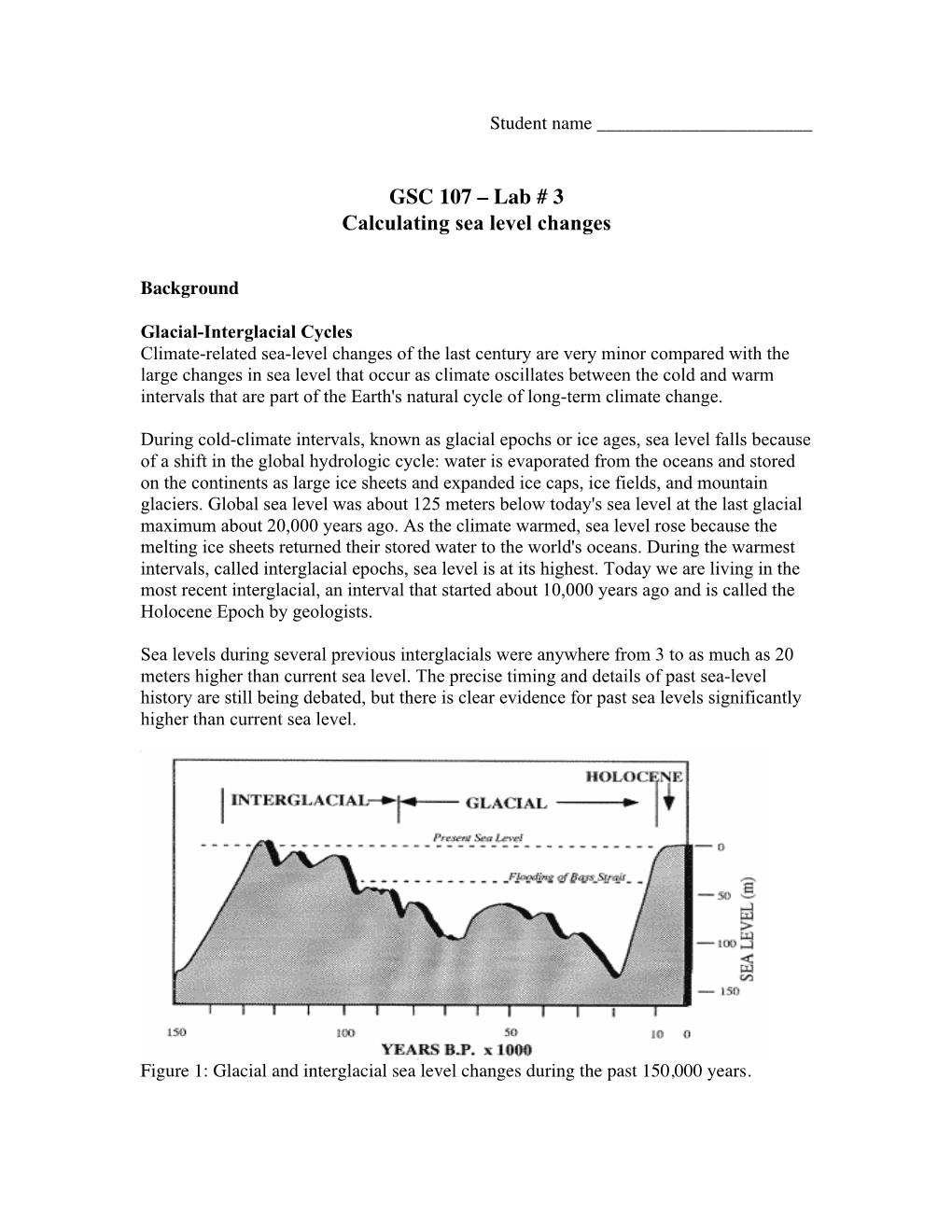 GSC 107 – Lab # 3 Calculating Sea Level Changes