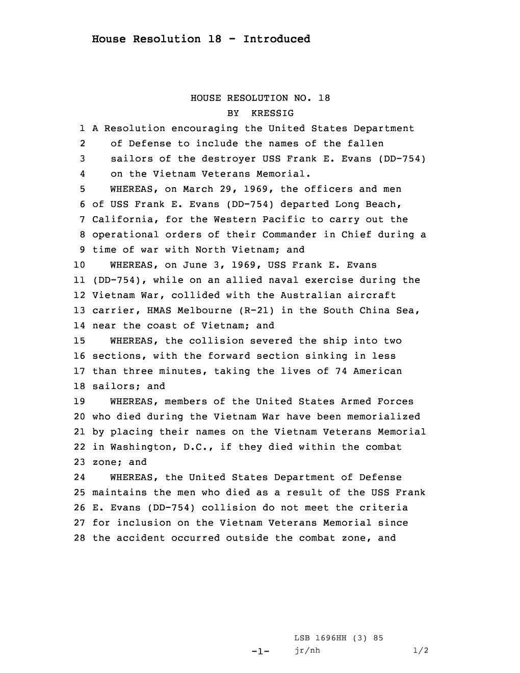 House Resolution 18 - Introduced