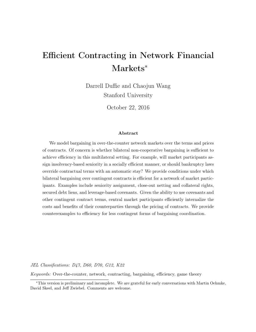Efficient Contracting in Network Financial Markets
