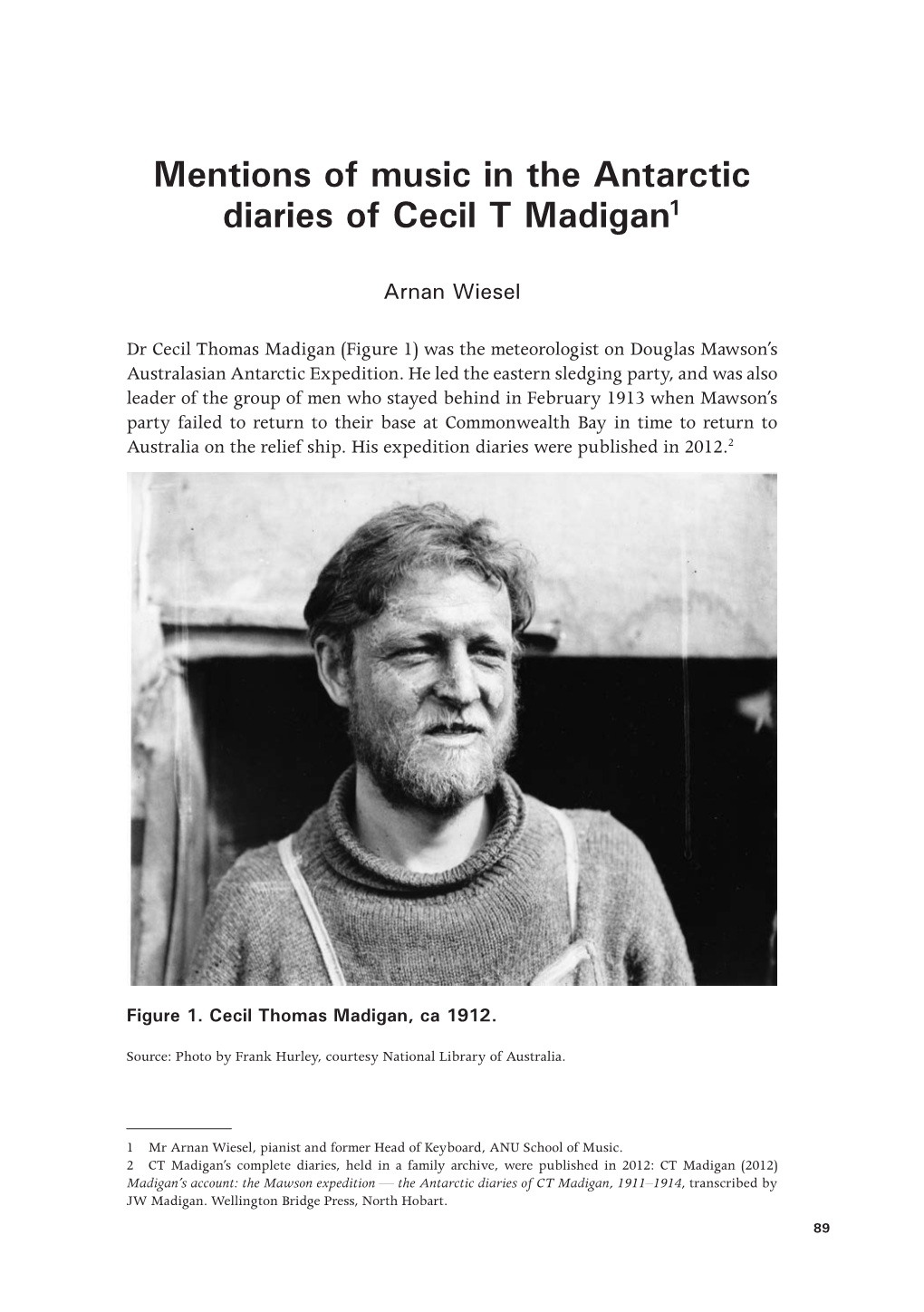 Mentions of Music in the Antarctic Diaries of Cecil T Madigan1