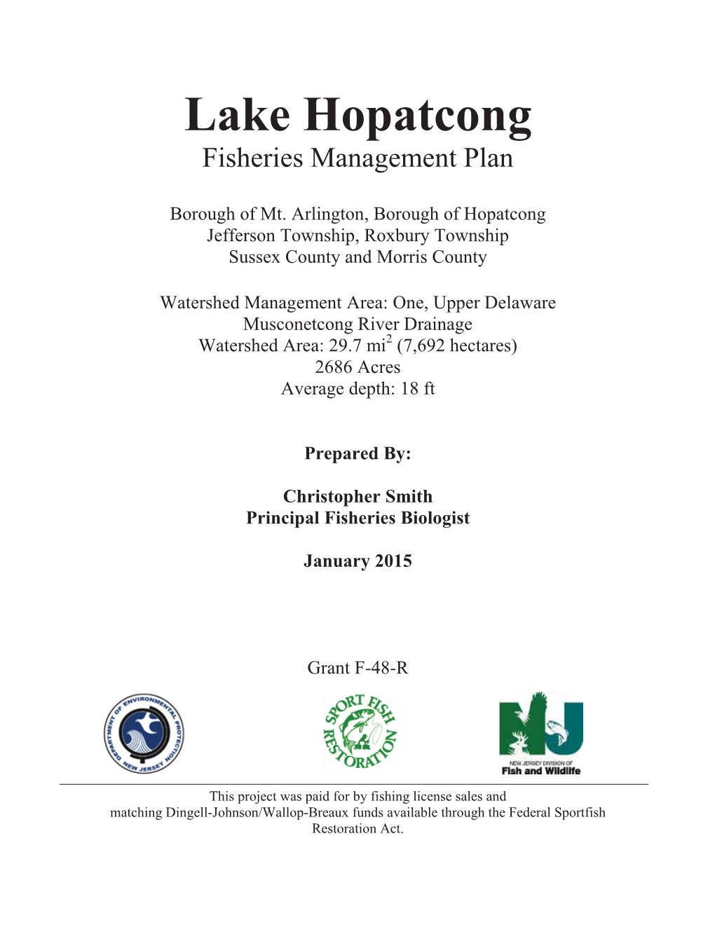 Lake Hopatcong Fisheries Management Plan