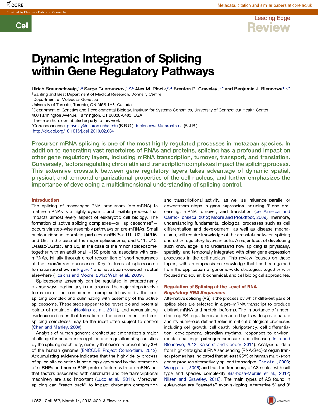 Dynamic Integration of Splicing Within Gene Regulatory Pathways