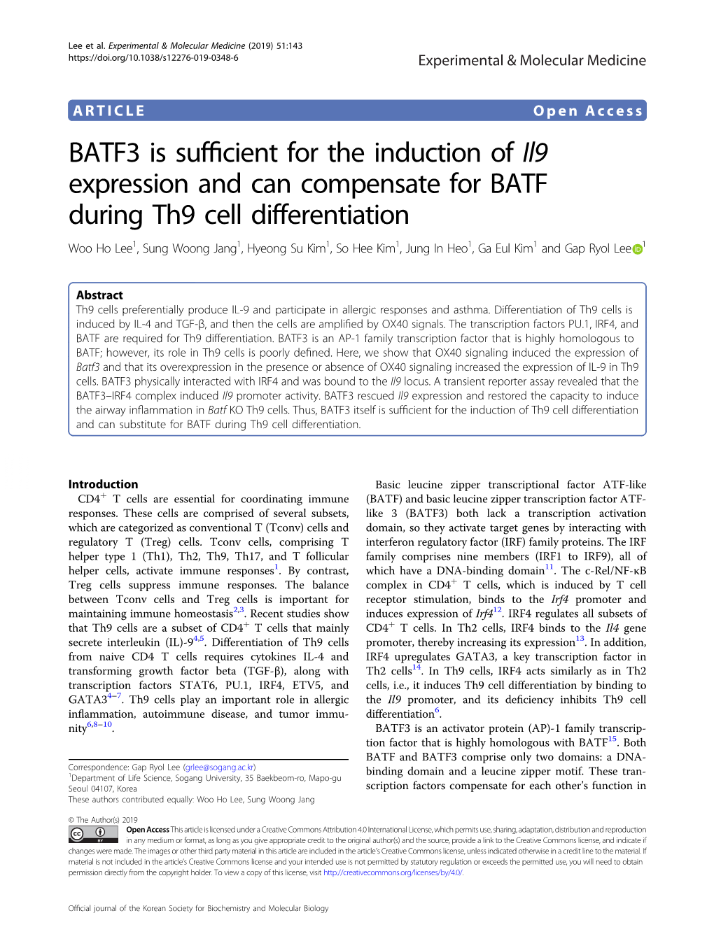 BATF3 Is Sufficient for the Induction of Il9 Expression and Can Compensate
