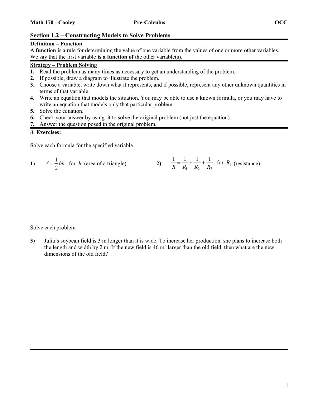 Math 170 - Cooley Pre-Calculus OCC