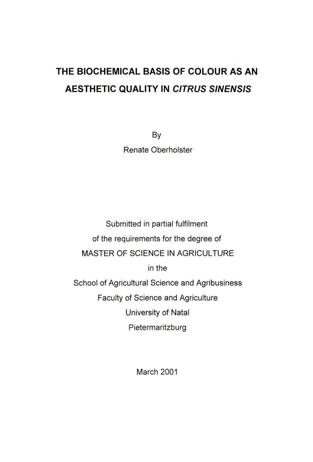The Biochemical Basis of Colour As an Aesthetic Quality in Citrus Sinensis