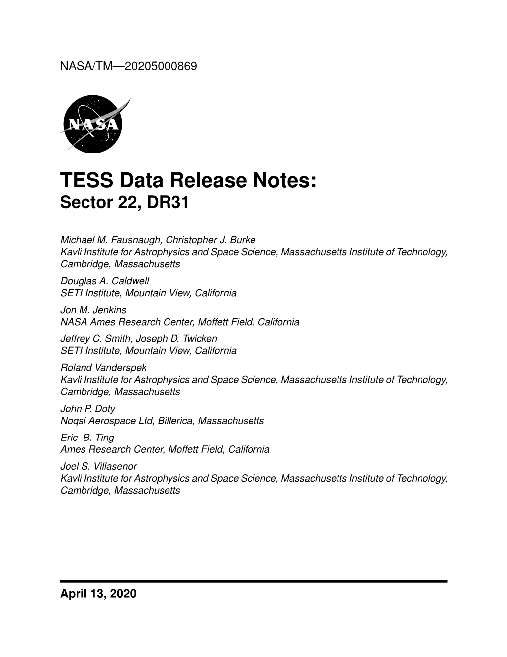 TESS Data Release Notes: Sector 22, DR31