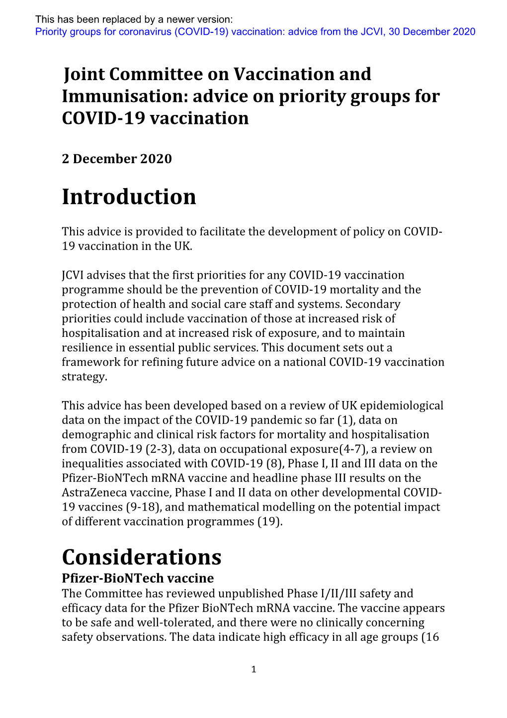 JCVI Advice on Priority Groups for COVID-19 Vaccination