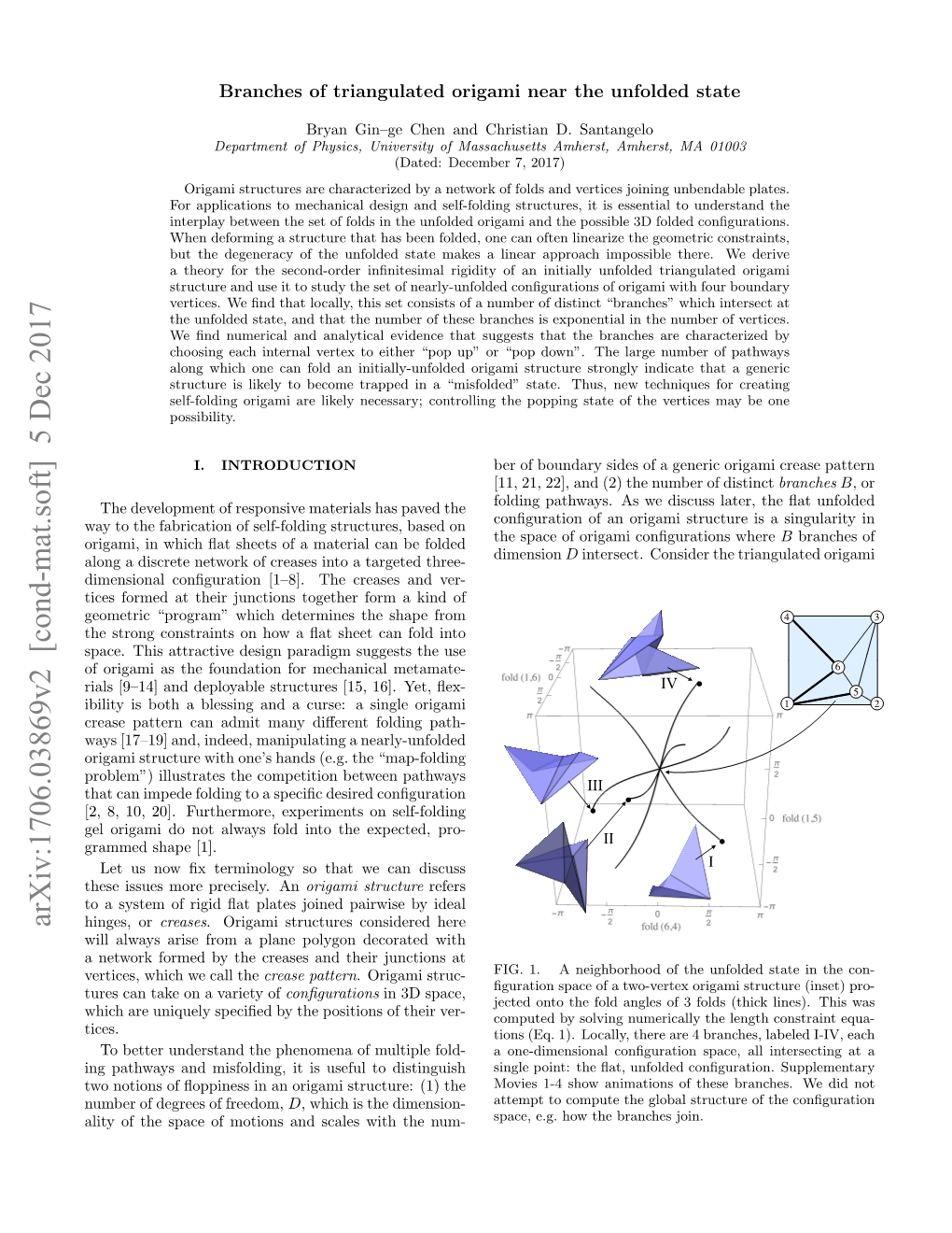 Arxiv:1706.03869V2 [Cond-Mat.Soft] 5 Dec 2017 Hinges, Or Creases