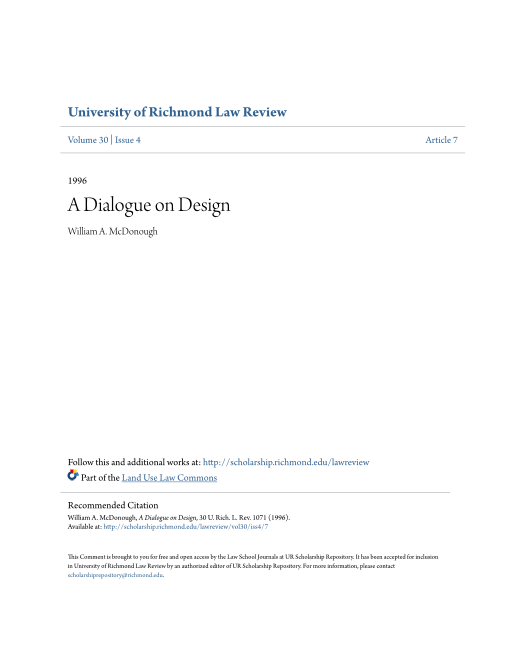 A Dialogue on Design William A