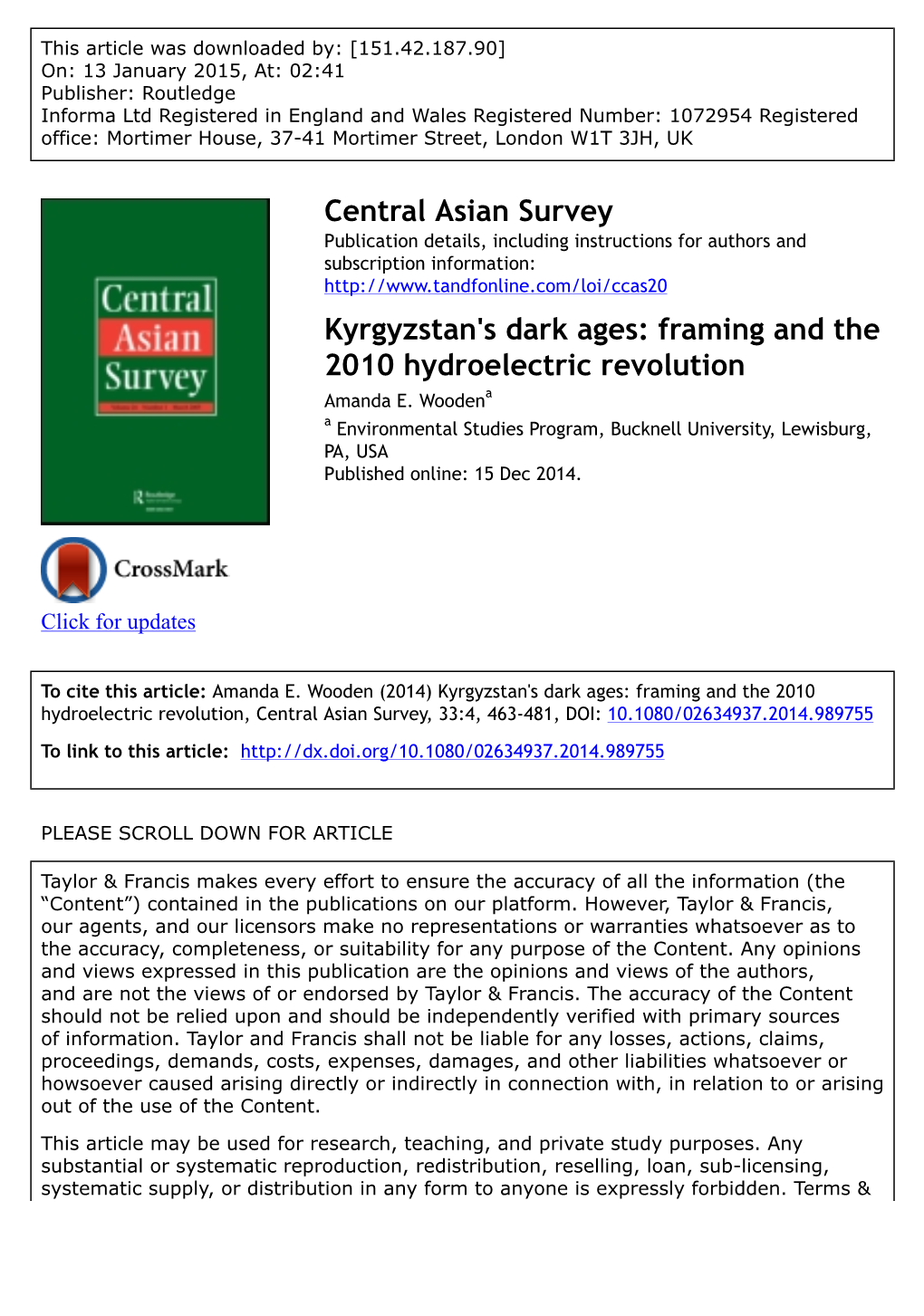 Kyrgyzstan's Dark Ages: Framing and the 2010 Hydroelectric Revolution Amanda E