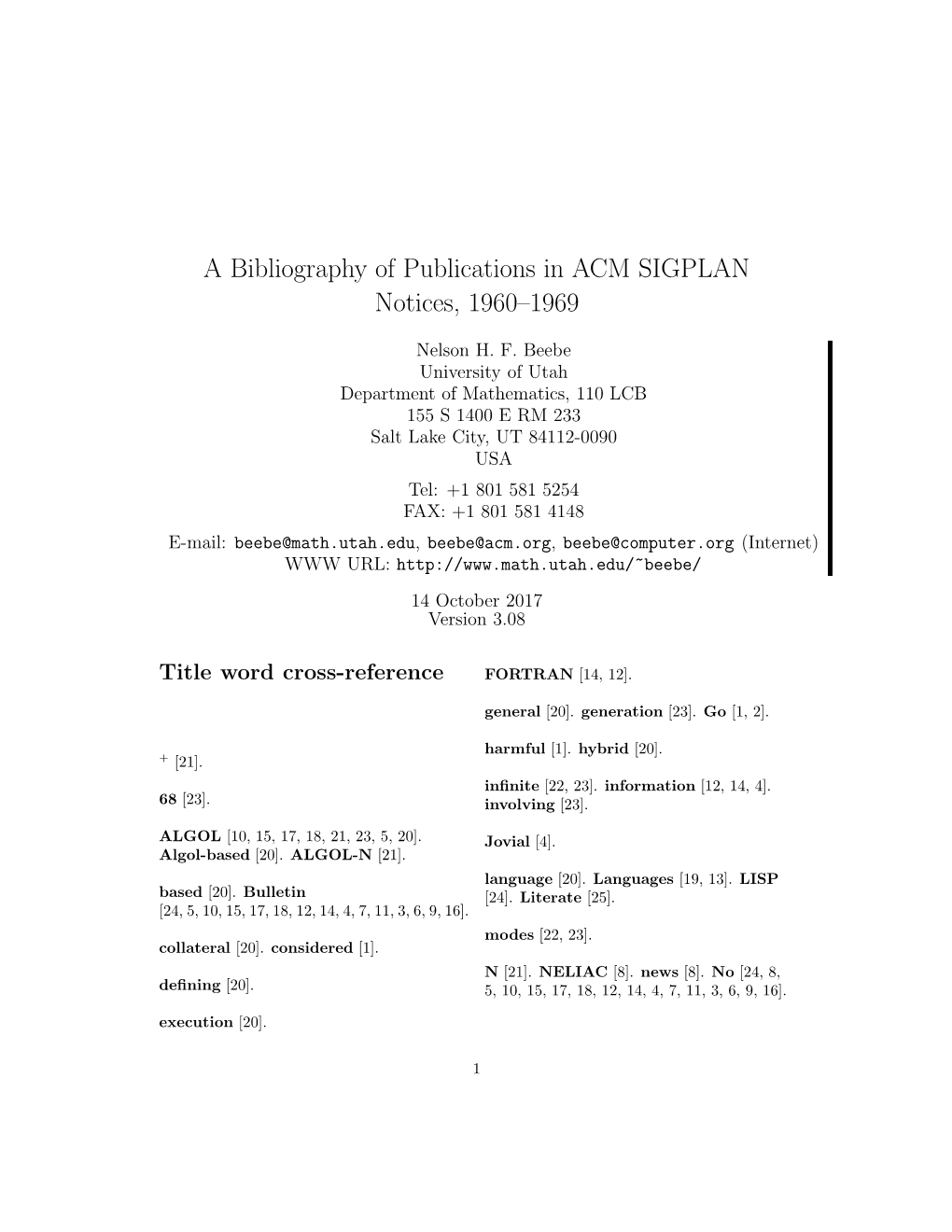 A Bibliography of Publications in ACM SIGPLAN Notices, 1960–1969