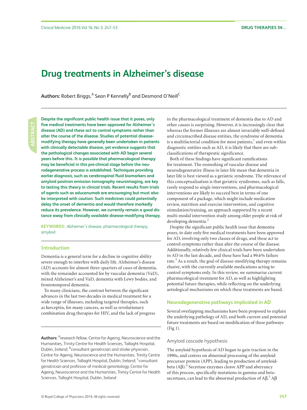 Drug Treatments in Alzheimer's Disease