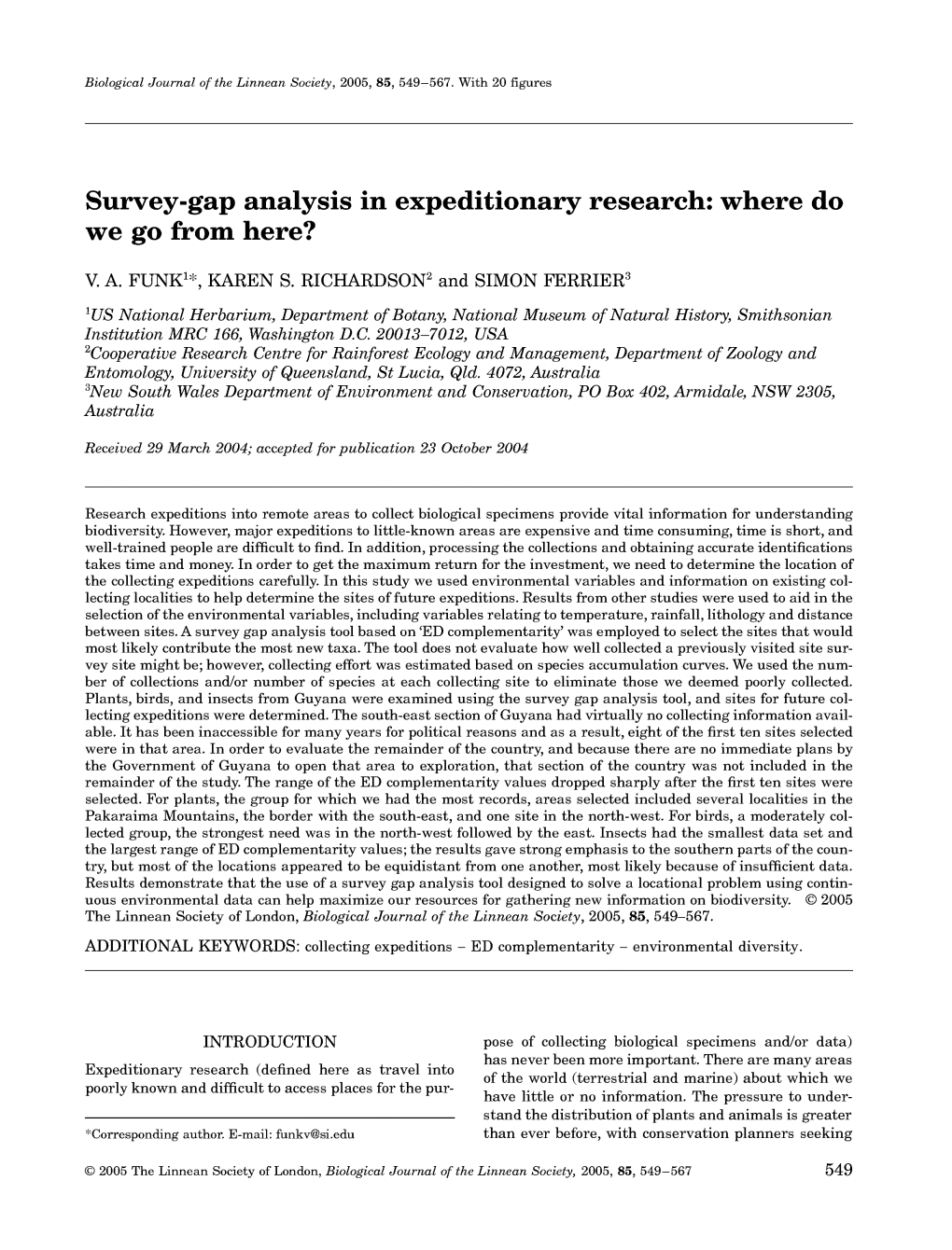 Survey-Gap Analysis in Expeditionary Research: Where Do We Go from Here?