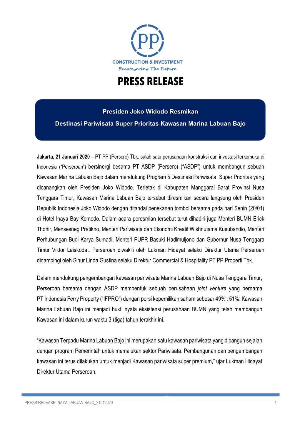 02. Press Release Inaya Labuan Bajo 21012020