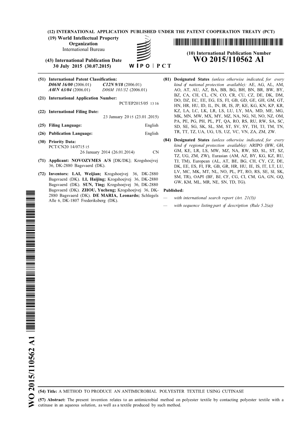 WO 2015/110562 Al 30 July 2015 (30.07.2015) W P O P C T