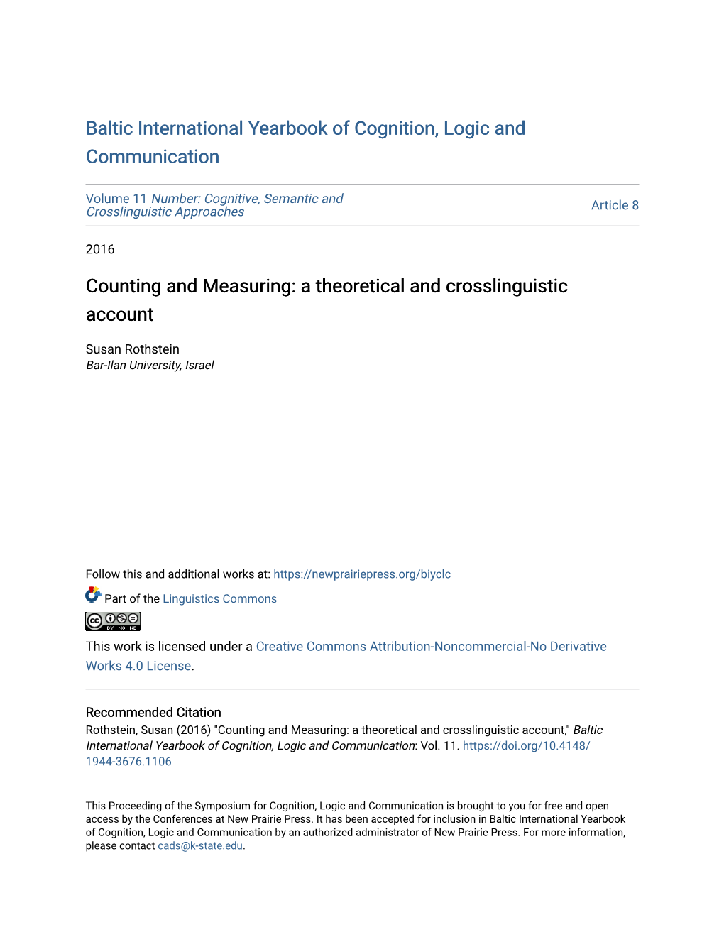 Counting and Measuring: a Theoretical and Crosslinguistic Account