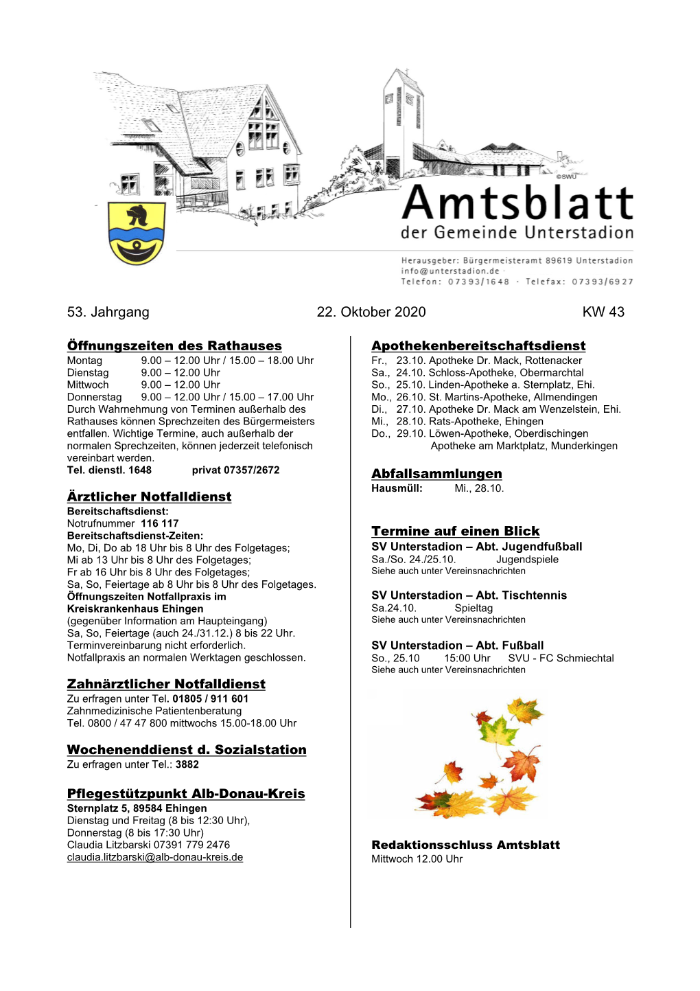 53. Jahrgang 22. Oktober 2020 KW 43