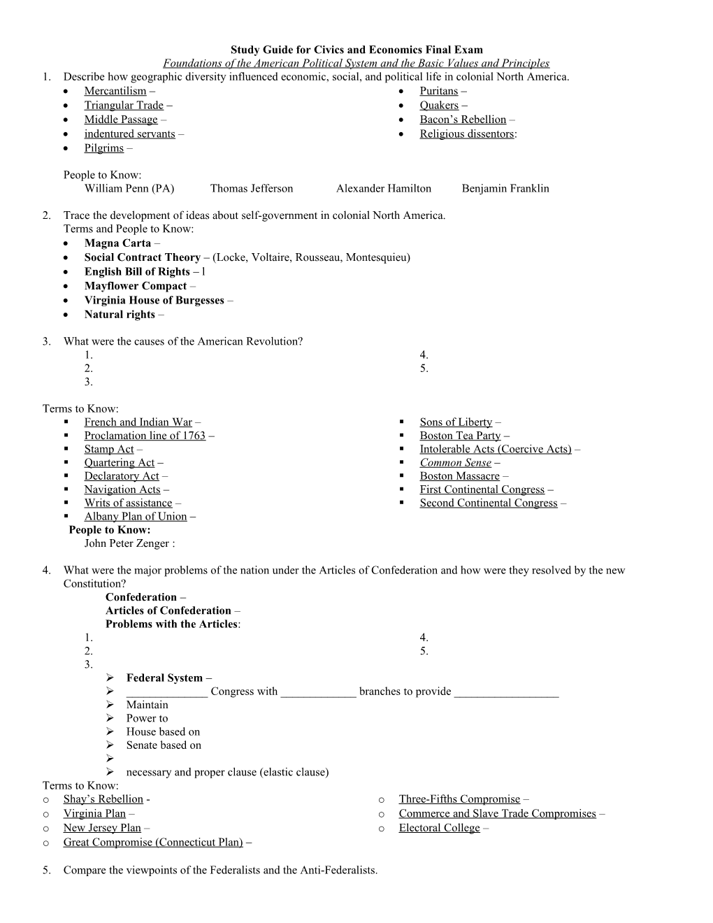 Study Guide For Civics And Economics End Of Course Exam