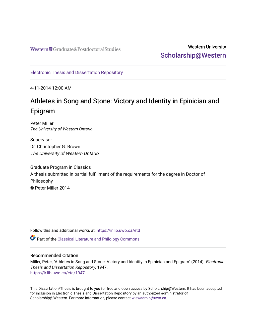 Athletes in Song and Stone: Victory and Identity in Epinician and Epigram