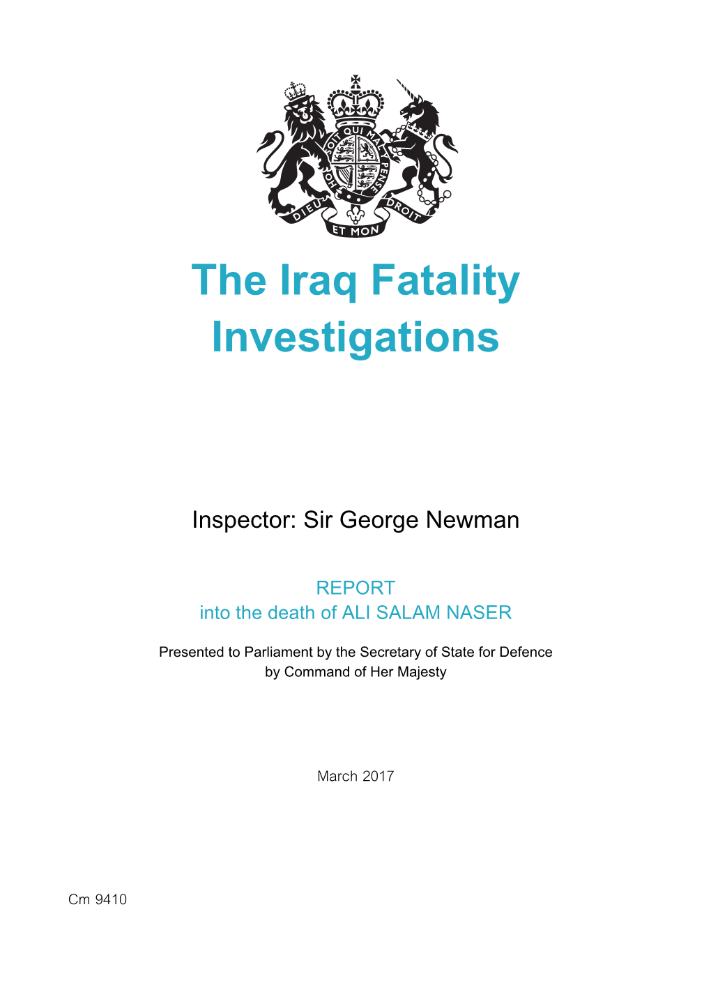 Iraq Fatalities Investigations: Report Into the Death of Ali Salam Naser