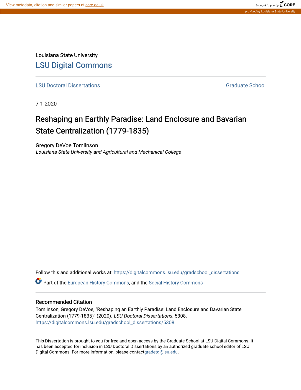 Land Enclosure and Bavarian State Centralization (1779-1835)