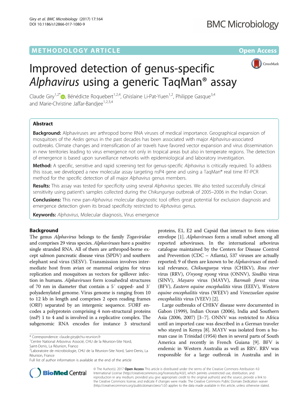 Improved Detection of Genus-Specific Alphavirus Using a Generic Taqman