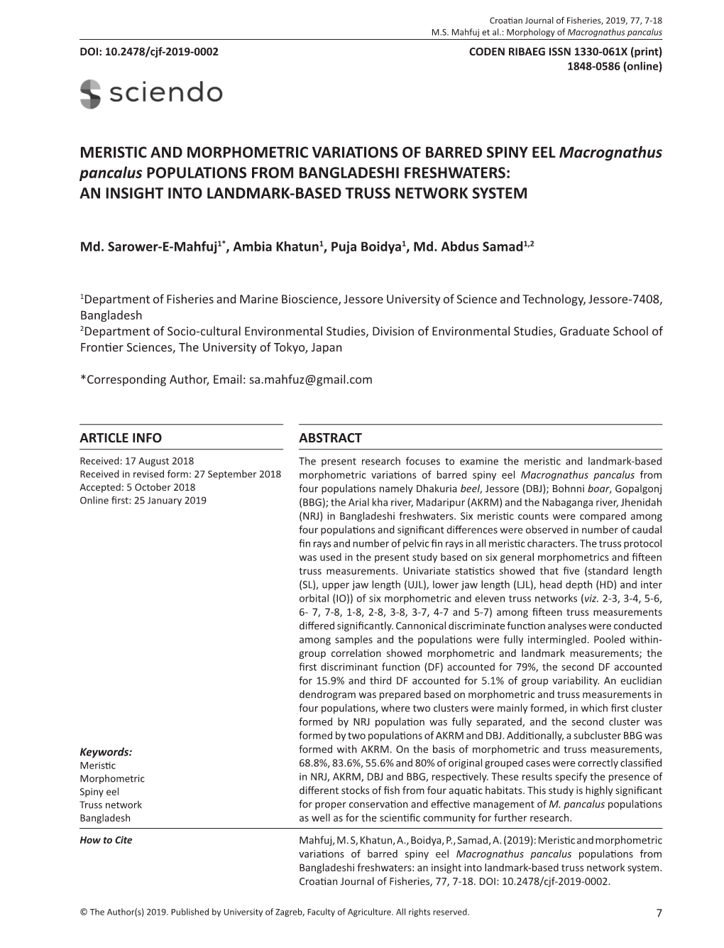 Meristic and Morphometric Variations of Barred Spiny