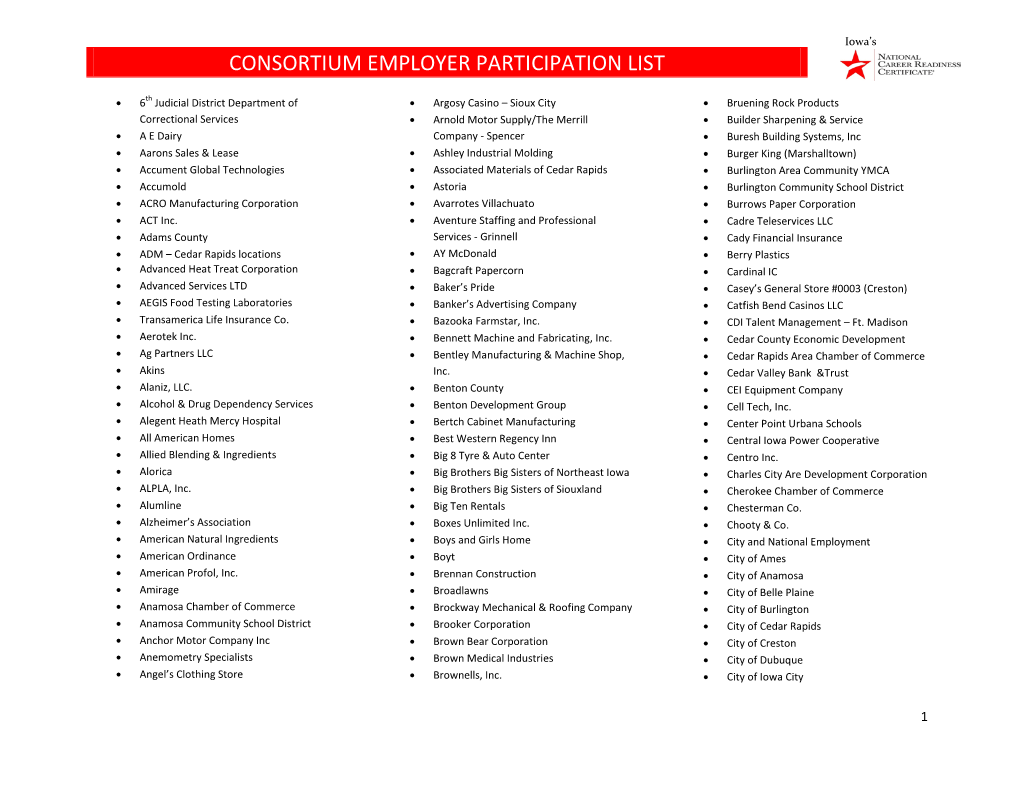 Consortium Employer Participation List
