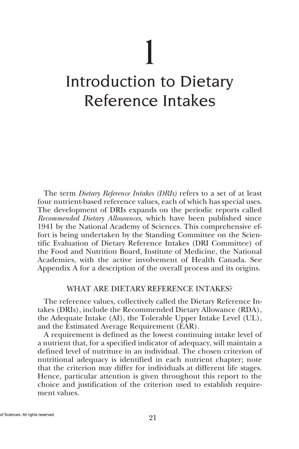 Introduction to Dietary Reference Intakes